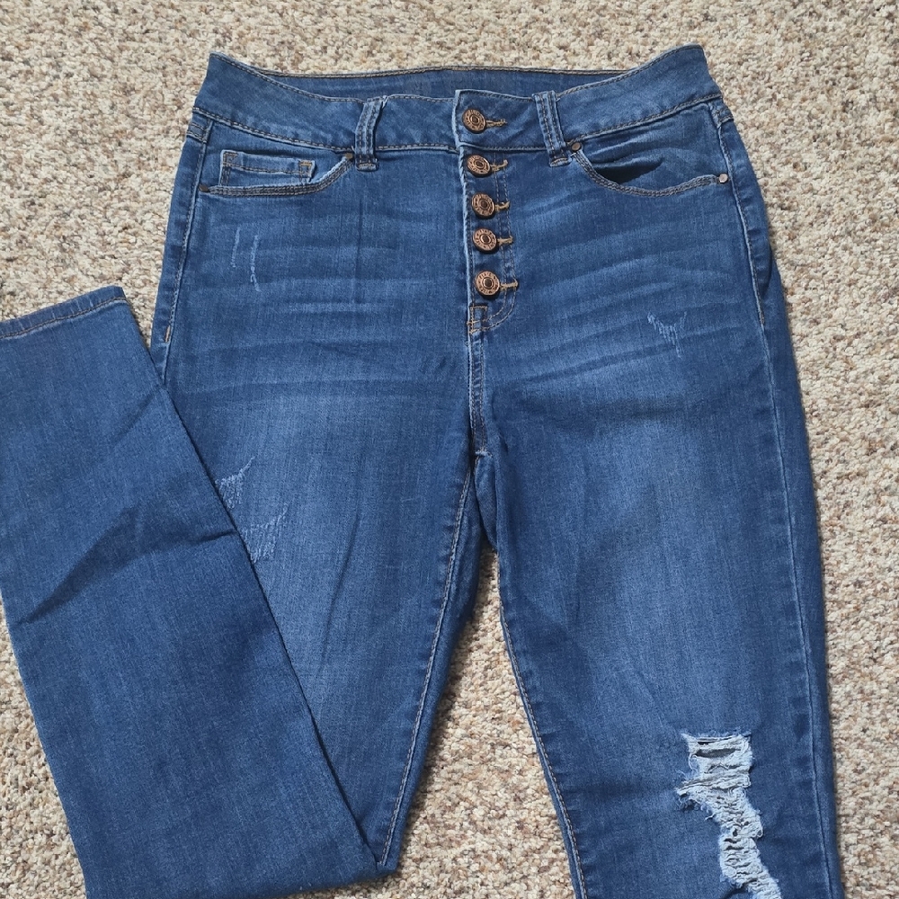 Rewash Medium Blue Skinny Jeans with Button Detail